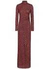 Stella Mccartney Turtleneck Polka Dot Mesh Long-sleeve Maxi Dress In Burgundy