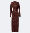 Stella Mccartney Turtleneck Polka Dot Mesh Long-sleeve Maxi Dress In Burgundy
