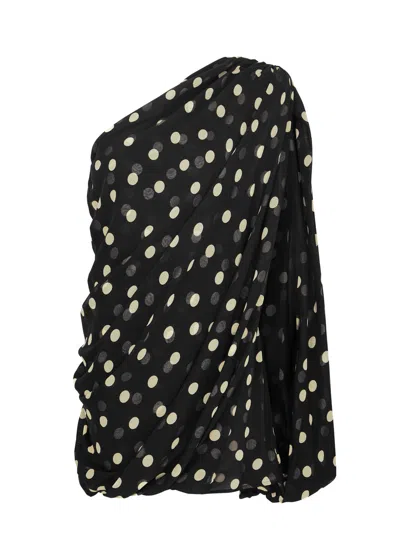 Stella Mccartney Polka-dot One-shoulder Silk Mini Dress In Black