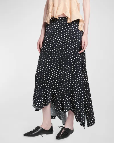 Stella Mccartney Polka Dot Handkerchief Hem Maxi Skirt In 1028 - Black/ Cream