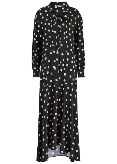 Stella Mccartney Polka-dot Printed Satin Maxi Dress In Black