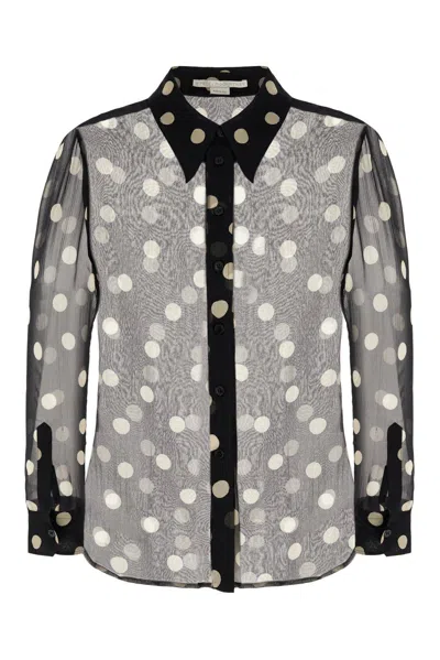 Stella Mccartney Polka Dot Printed Semi-sheer Shirt In Nero/bianco