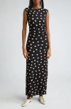 STELLA MCCARTNEY POLKA DOT RUCHED SEMISHEER MESH MAXI DRESS