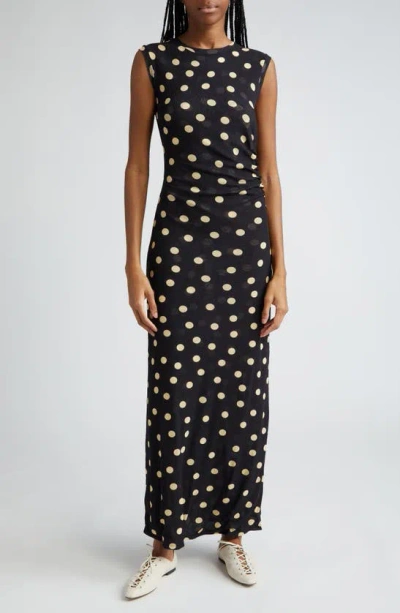 Stella Mccartney Ruched Polka-dot Stretch-tulle Maxi Dress In Neutral