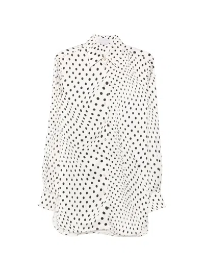 Stella Mccartney White Polka Dot-print Viscose Tie Collar Shirt