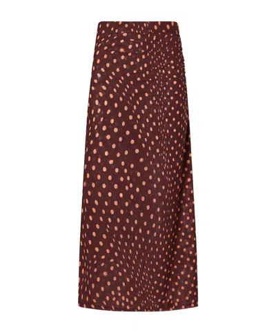 Stella Mccartney Polka-dot Ruched Midi Skirt In Brown