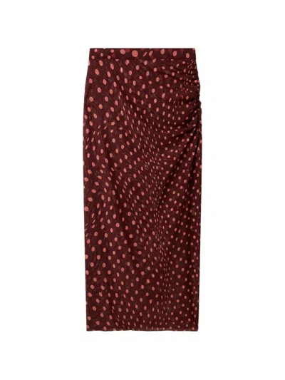 Stella Mccartney Gathered Polka-dot Mesh Midi Skirt In Burgundy