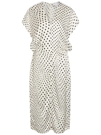 Stella Mccartney Womens White Black Polka Dot V-neck Satin Midi Dress