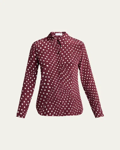 Stella Mccartney Polkadot Silk Satin Button-down Shirt In Burgundy