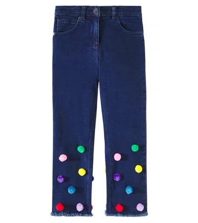 Stella Mccartney Kids' Pompom-trimmed Straight Jeans In Blau
