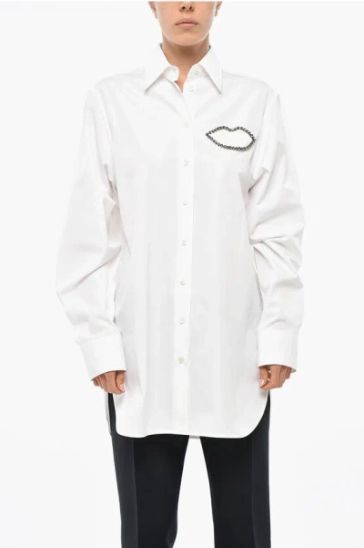 Stella Mccartney Popeline Cotton Shirt With Rhinestoned Detail In White