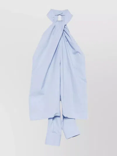 Stella Mccartney Poplin Cotton Halterneck Top With Open Back In Baby Blue