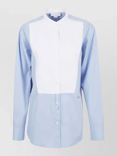 Stella Mccartney Poplin Shirt Contrast Panel Button Cuffs In Blue