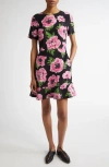 Stella Mccartney Poppy Print A-line Silk Minidress In Black