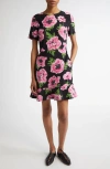 Stella Mccartney Poppy-print Short-sleeve Ruffle Mini Dress In Pink/black