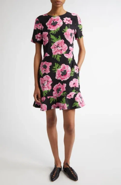 Stella Mccartney Poppy-print Short-sleeve Ruffle Mini Dress In Multi
