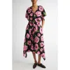 Stella Mccartney Poppy Print Ruffle Handkerchief Hem Silk Midi Dress In Black