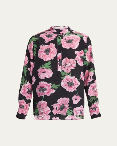 Stella Mccartney Poppy-print Silk Button-down Blouse In Black