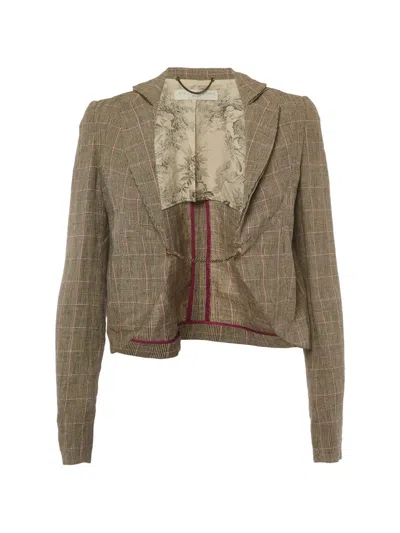 Pre-owned Stella Mccartney Prince Of Wales Check Chain-link Blazer In Brown