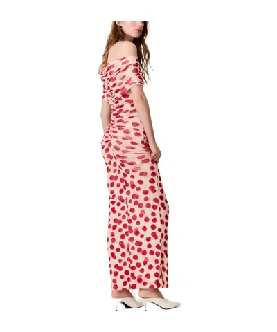 Stella Mccartney Off-shoulder Printed Mesh Maxi Dress In Red