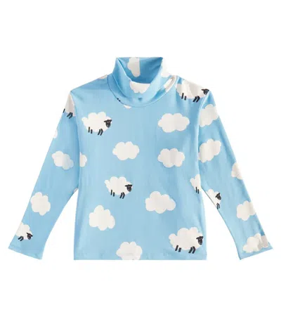 Stella Mccartney Kids' Printed Cotton-blend Turtleneck Top In Blue