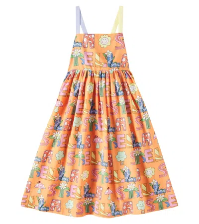 Stella Mccartney Kids' Printed Cotton Dress In Orange