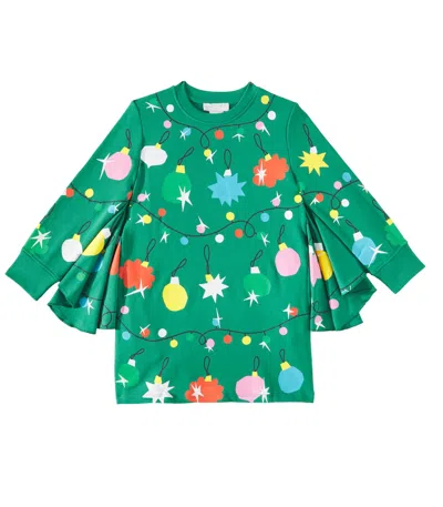Stella Mccartney Kids' Printed Cotton Fleece Dress In Green