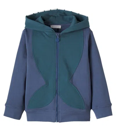 Stella Mccartney Kids' Printed Cotton Jersey Zip-up Hoodie In Blue