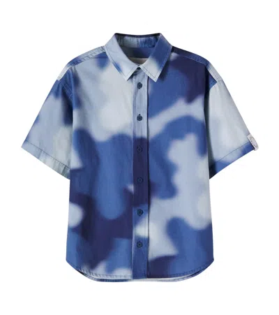 Stella Mccartney Kids' Camouflage Cotton Poplin Shirt In Blue