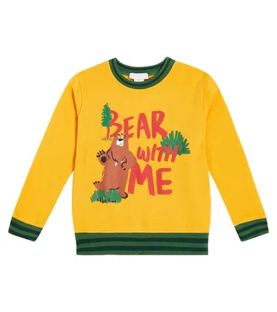 Stella Mccartney Kids' Bear Print Organic Cotton Sweatshirt In Yellow