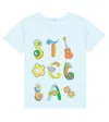 Stella Mccartney Printed Cotton T-shirt In Light Blue