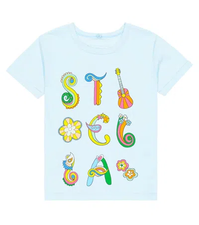 Stella Mccartney Kids' Printed Cotton T-shirt In Light Blue