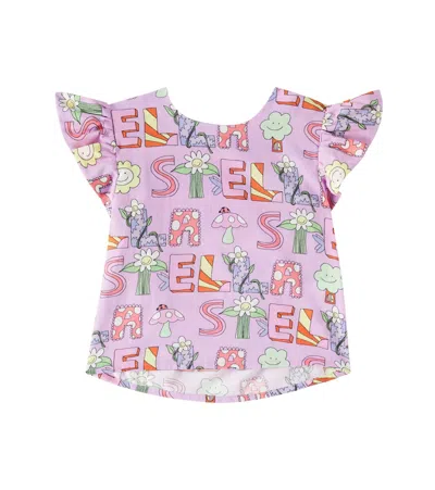 Stella Mccartney Kids' Printed Cotton Top In Pink & Purple
