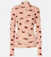 Stella Mccartney Long-sleeve Lips Print Turtleneck Top In Pink