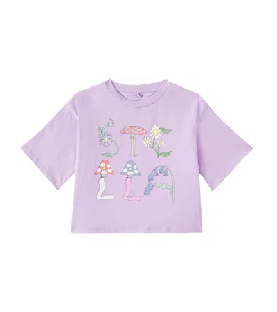 Stella Mccartney Kids' Printed Cropped Cotton Jersey T-shirt In Purple