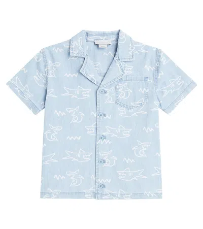 Stella Mccartney Kids' 印花棉质牛仔衬衫 In Blue