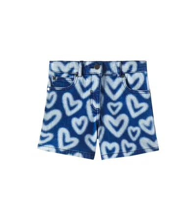 Stella Mccartney Kids' Printed Cotton Denim Shorts In Blue