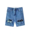 Stella Mccartney Printed Denim Shorts In Teal