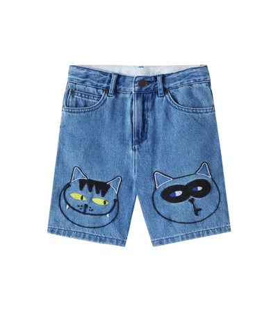 Stella Mccartney Kids' Printed Denim Shorts In Teal