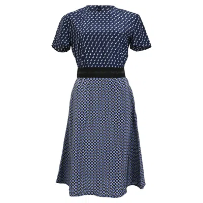 Stella Mccartney Printed Dress In Navy Silk In Blue