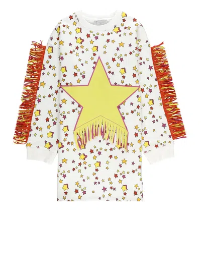 Stella Mccartney Kids' Printed Dress With Fringes In White