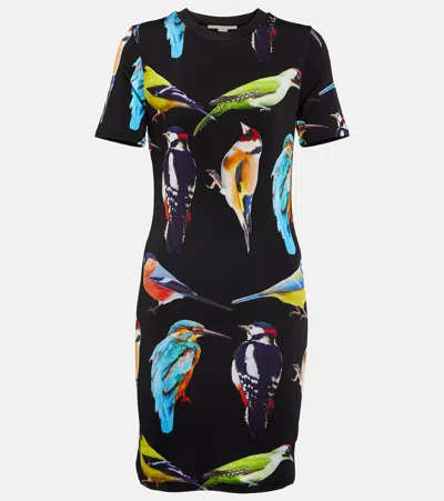 Stella Mccartney Bird Crest-print Short-sleeve Minidress In Black