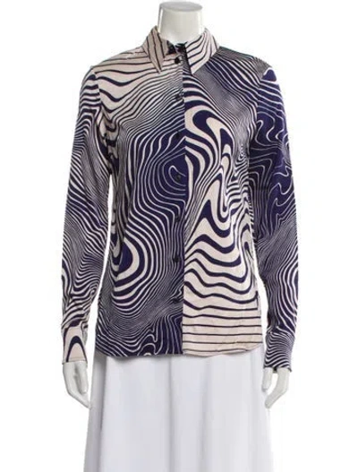 Pre-owned Stella Mccartney Printed Long Sleeve Button-up Top In Blue