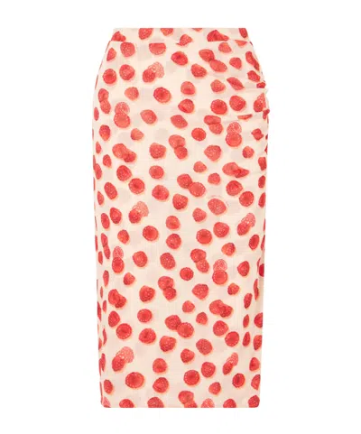 Stella Mccartney Printed Mesh Midi Skirt In Red