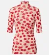 Stella Mccartney Gathered Printed Mesh T-shirt In Red