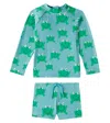 Stella Mccartney Printed Rashguard Top And Swim Trunks Set In Acquarello/multicolo