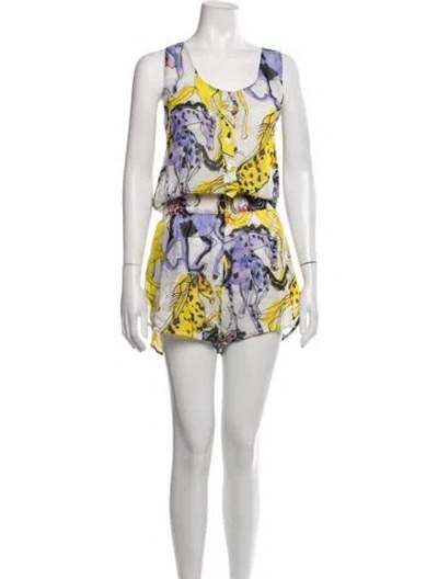 Pre-owned Stella Mccartney Printed Scoop Neck Romper In White