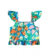 Stella Mccartney Girl's Smocked Strawberry And Floral-print Top In Azzurro/multicolor