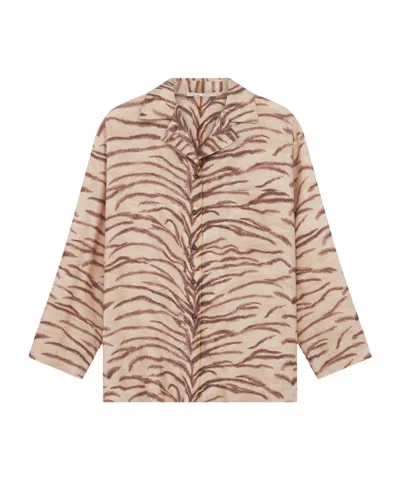 Stella Mccartney Tiger Print Long-sleeved Silk Shirt In Beige