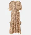Stella Mccartney Draped Zebra-print Silk Midi Dress In Beige